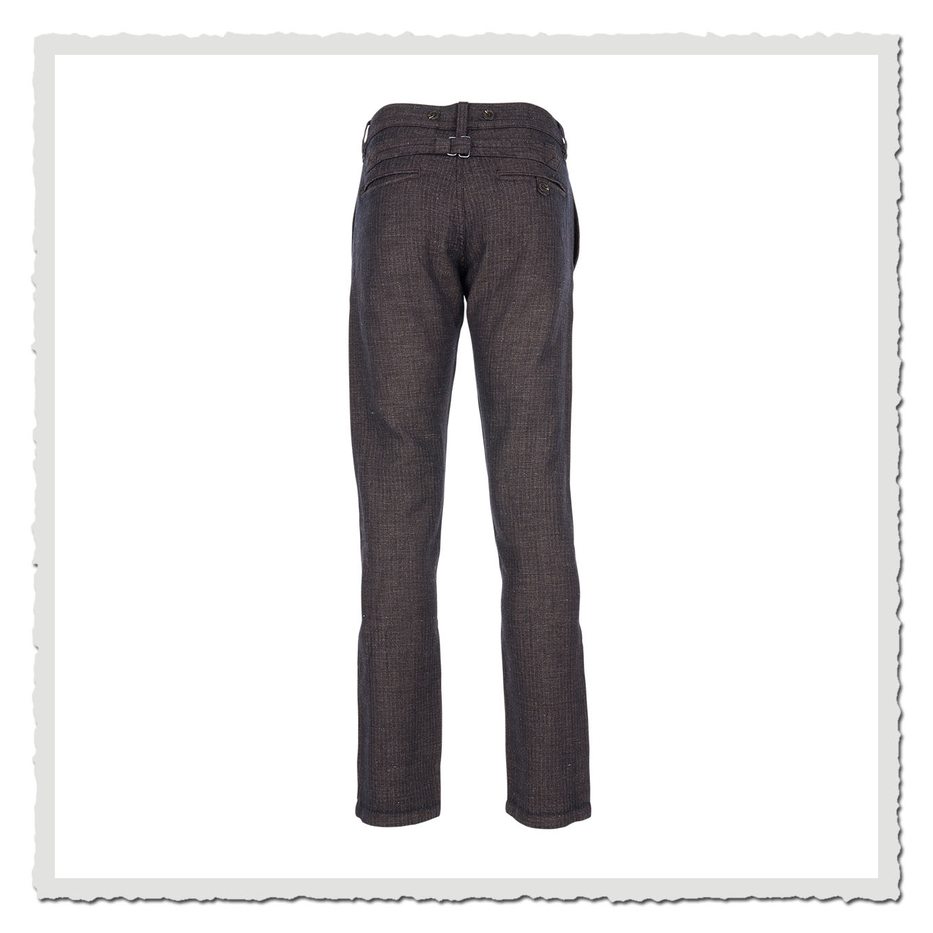 Rückansicht der Pike Brothers Harvester Trousers Owen Brown ganzkörperfrei auf weißem Hintergrund